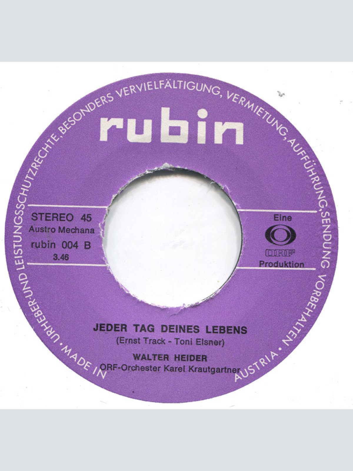 Vinyl / Walter Heider Und Das ORF Orchester Karel Krautgartner - Alle Wasser Der Erde / Jeder Tag Deines Lebens