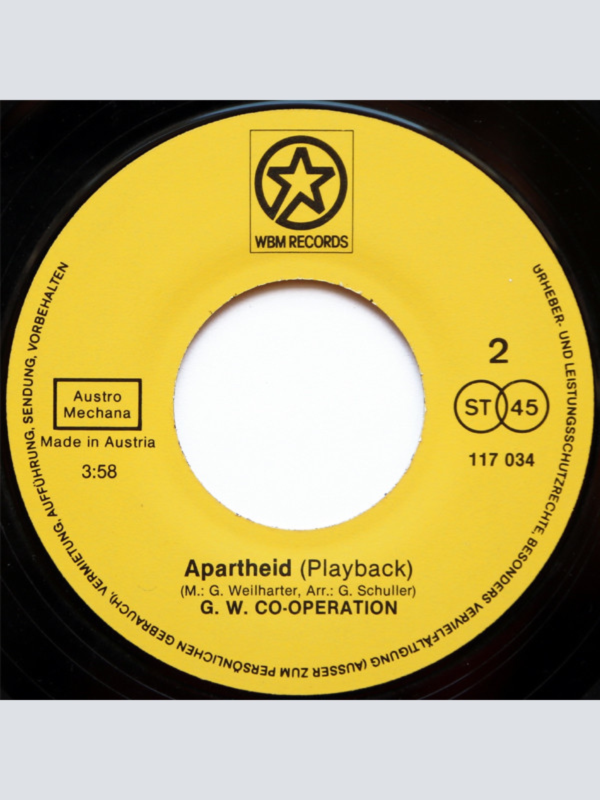 Vinyl / G. W. Co-Operation - Apartheid