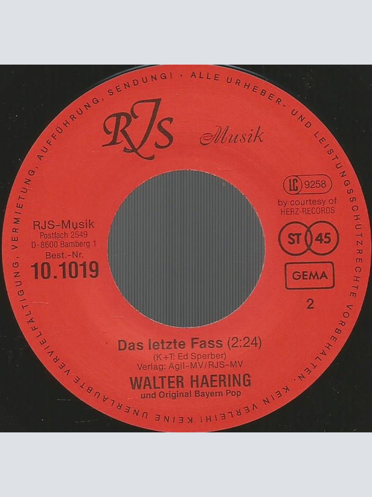 Vinyl / Walter Häring Und Original Bayern Pop - Alpenlänische Stimmungsparade / Das Letzte Fass