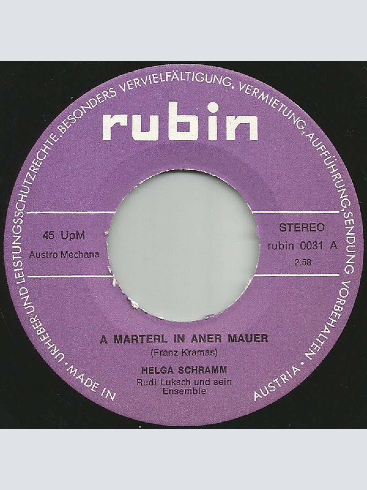 Vinyl / Helga Schramm, Rudi Luksch Mit Seinen Solisten - A Marterl In Aner Mauer