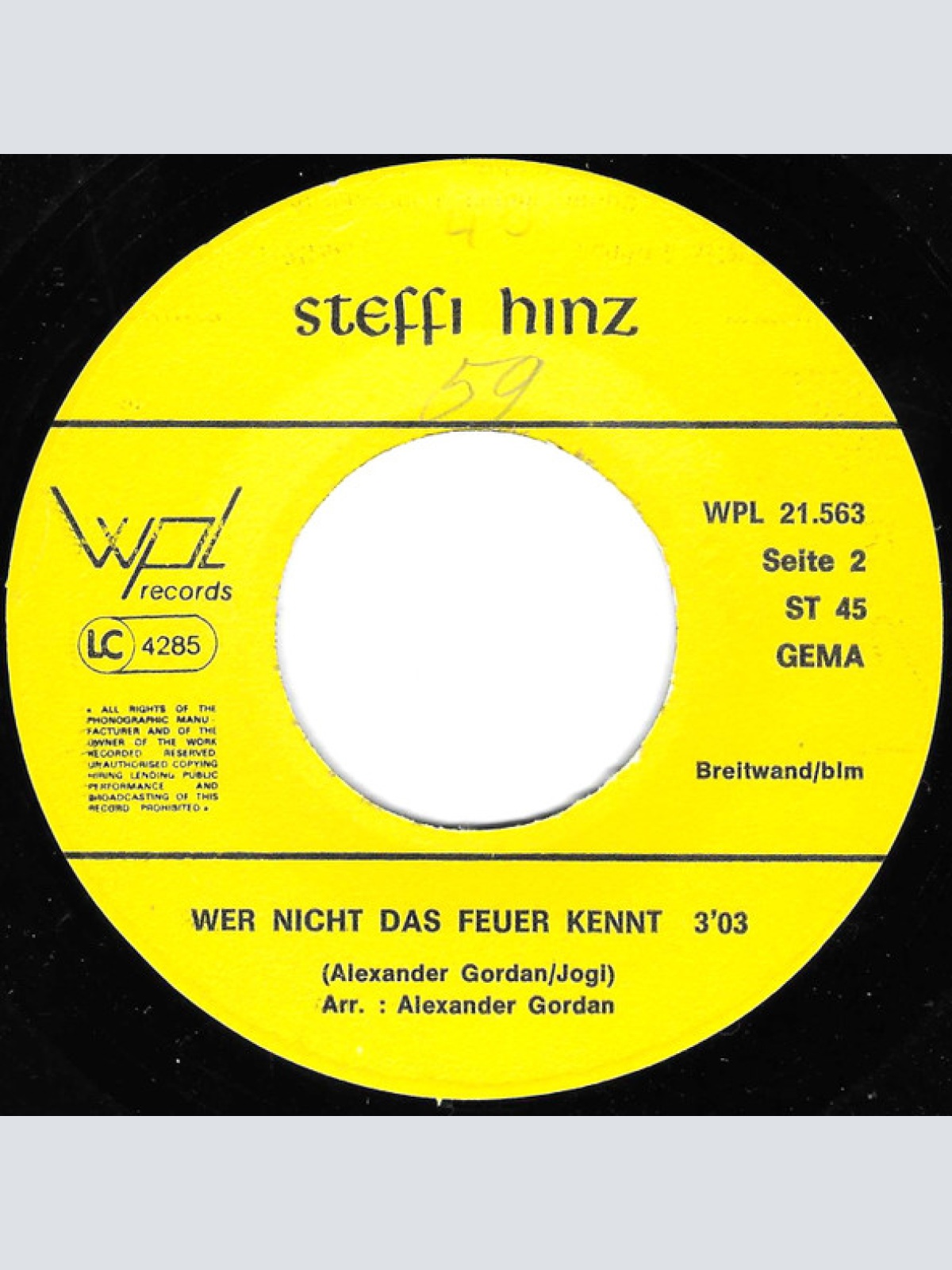 Vinyl / Steffi Hinz - Wer Nicht Das Feuer Kennt / Ich Lerne Langsam Dich Zu Lieben