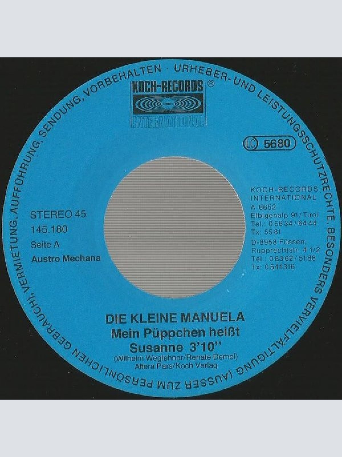 Vinyl / Die Kleine Manuela - Mein Püppchen Heißt Susanne