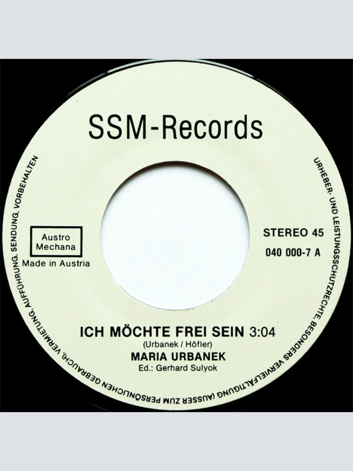 Vinyl / Maria Urbanek - Ich Möchte Frei Sein / Mein Schicksal