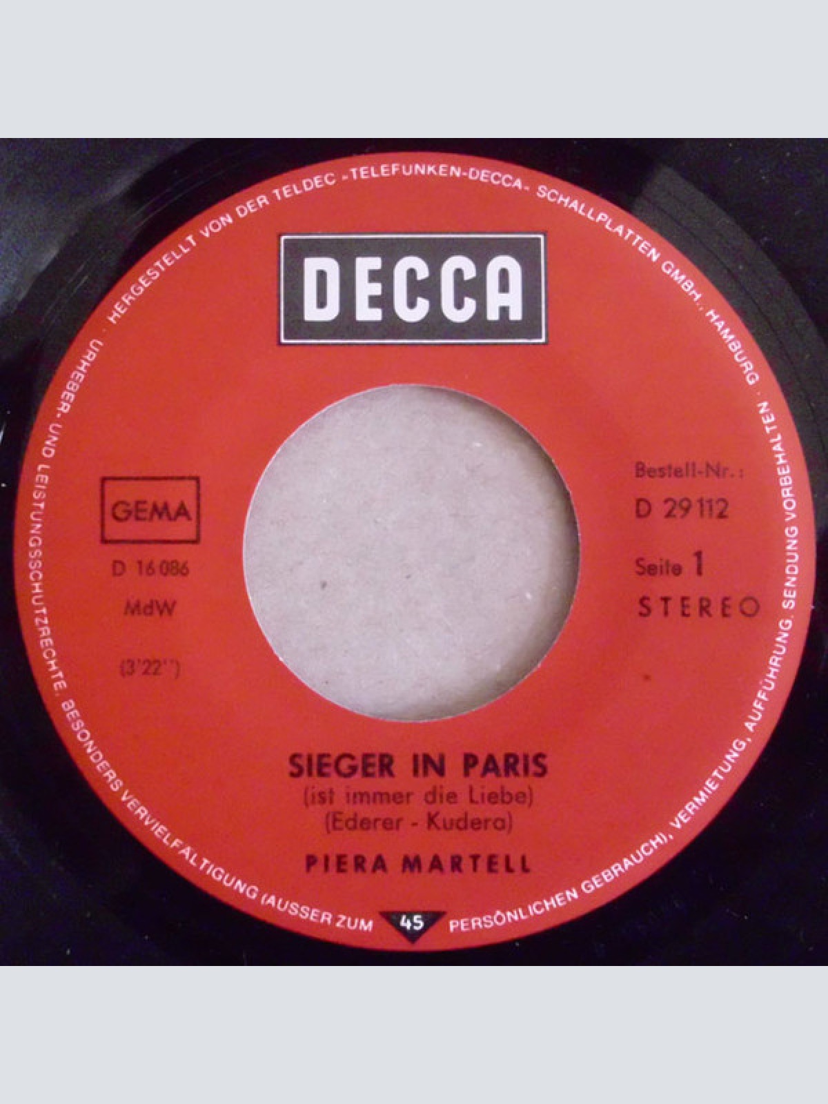 Vinyl / Piera Martell - Sieger In Paris Ist Immer Die Liebe