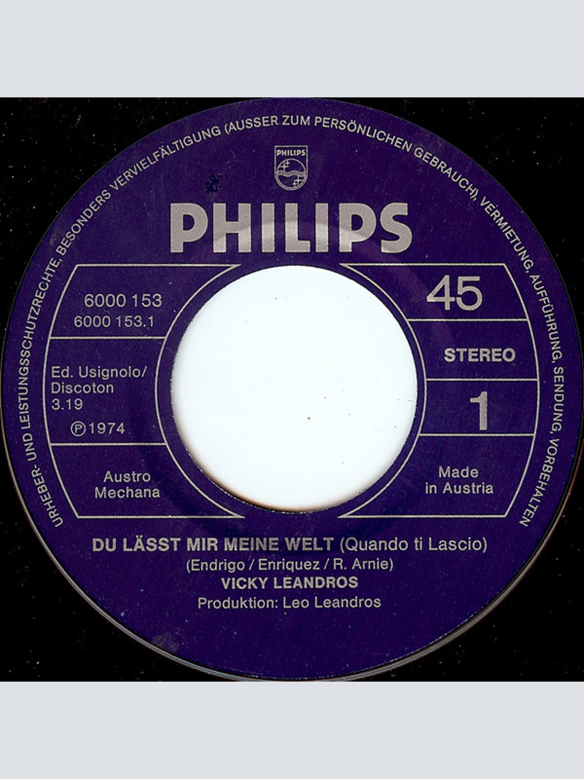 Vinyl / Vicky Leandros - Du Lässt Mir Meine Welt (Quando Ti Lascio)
