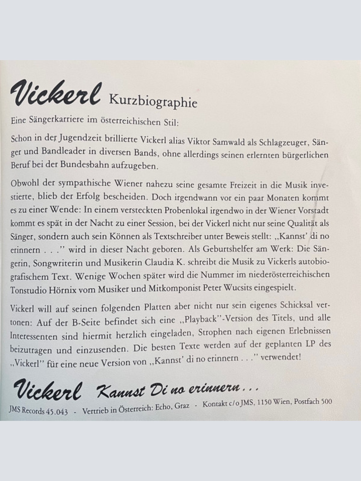 Vinyl / Vickerl* - Kannst' Di No Erinnern...