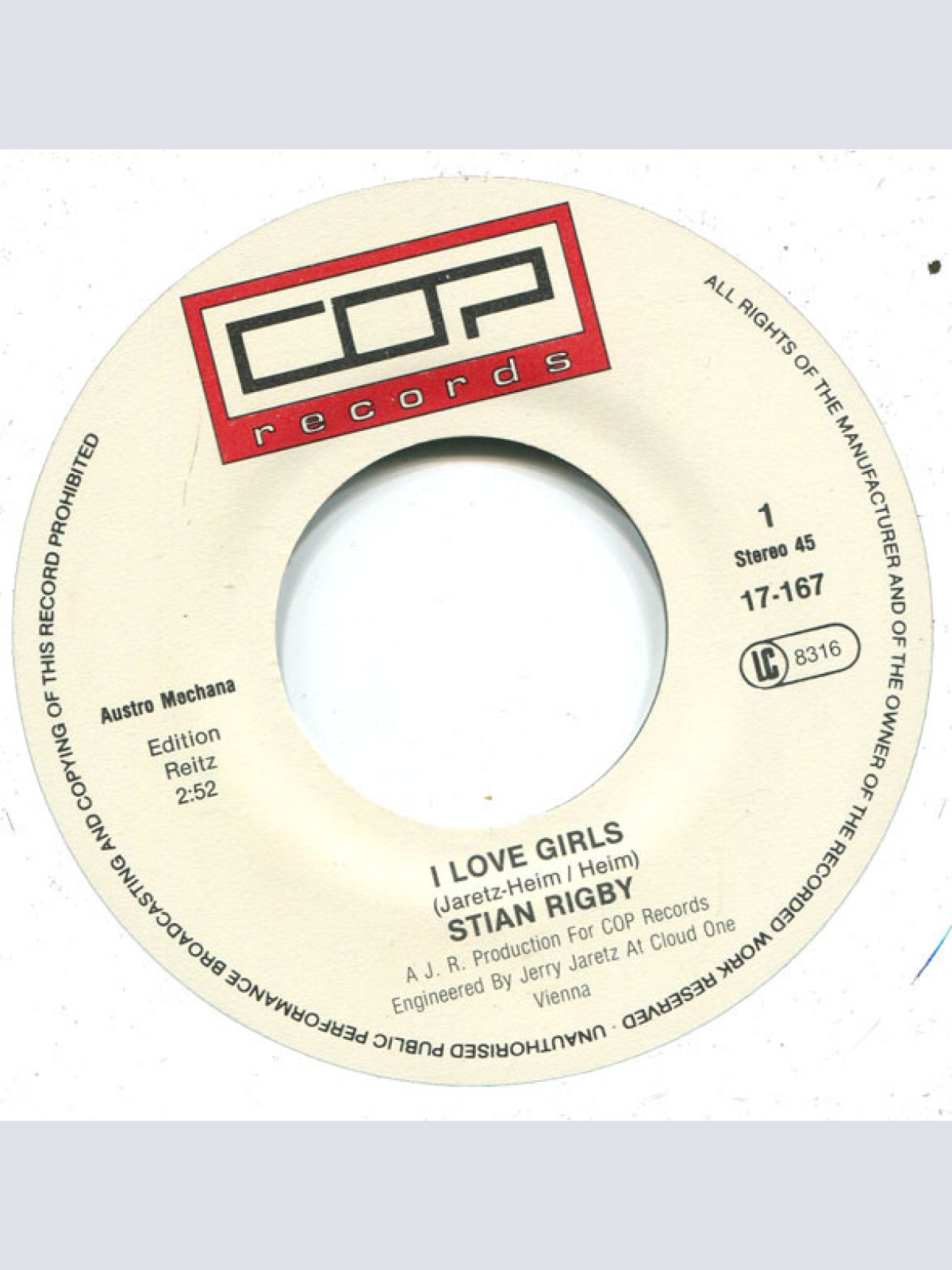 Vinyl / Stian Rigby - I Love Girls