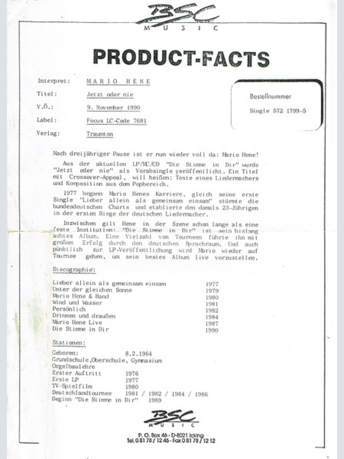 Vinyl / Mario Hené - Jetzt Oder Nie