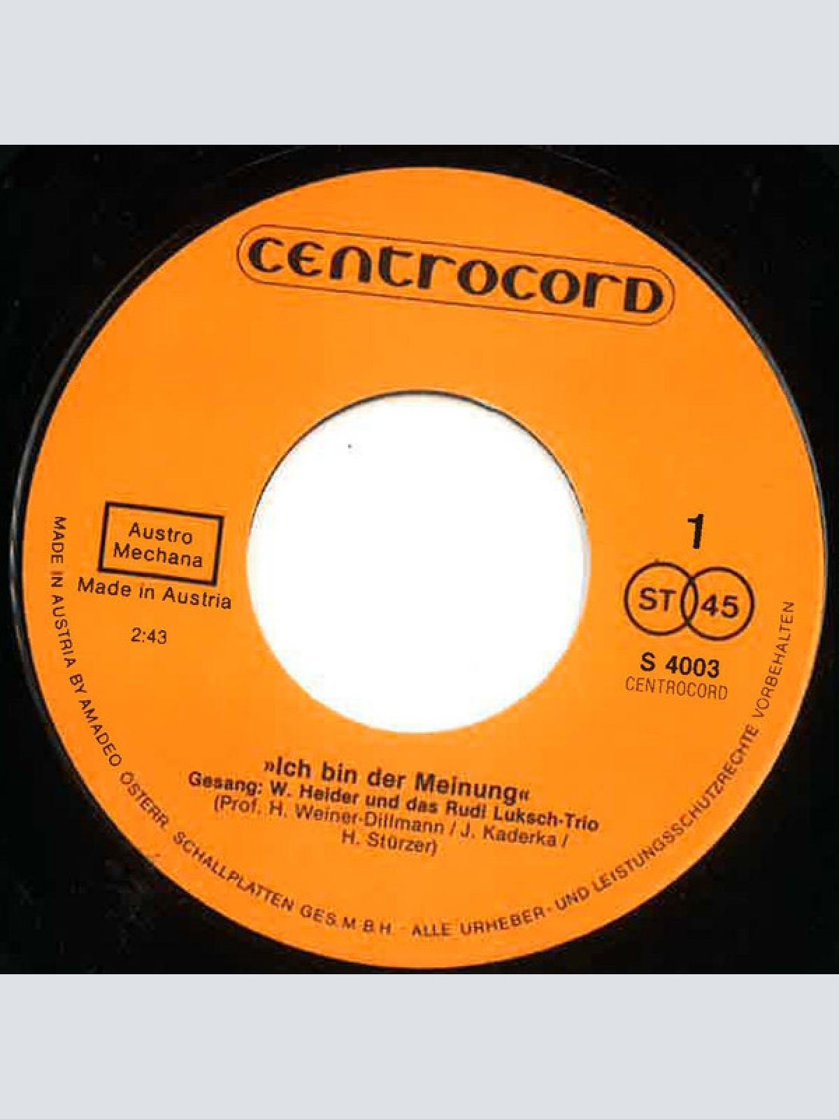 Vinyl / Walter Heider Und Das Rudi Luksch-Trio - Ich Bin Der Meinung