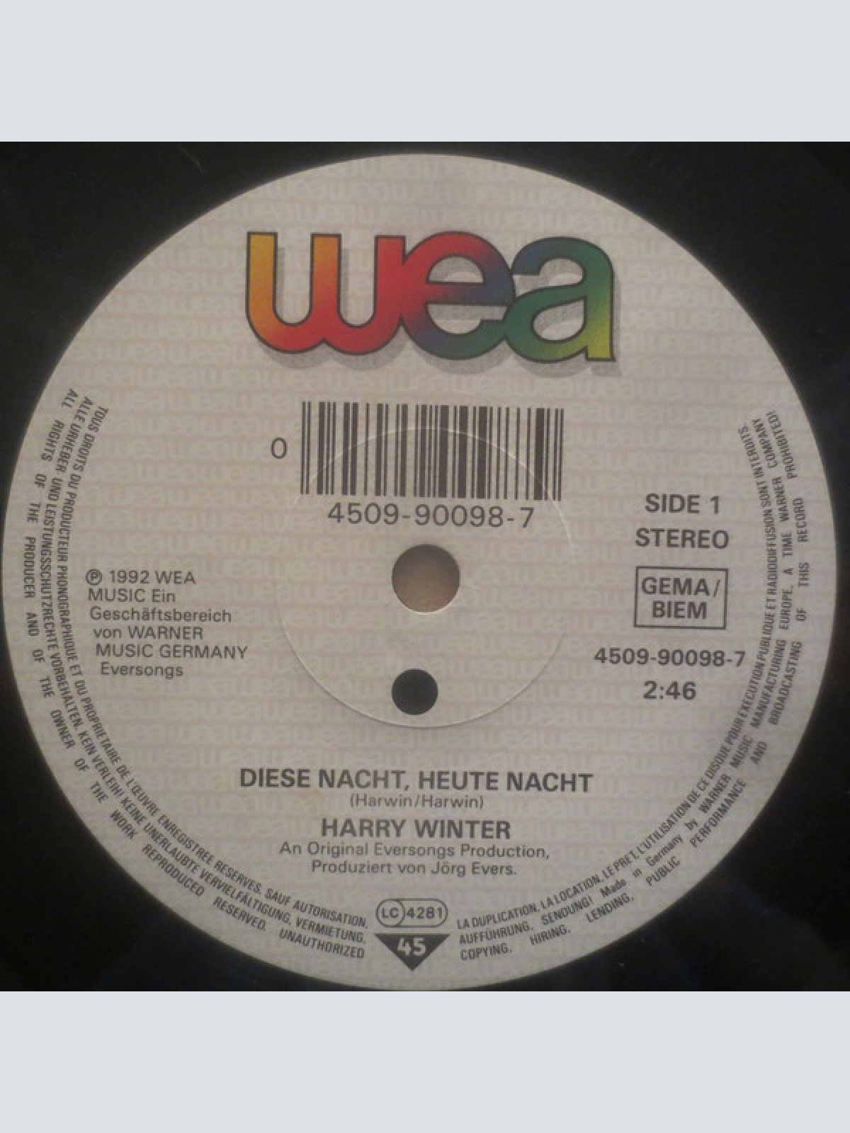 Vinyl / Harry Winter - Diese Nacht, Heute Nacht