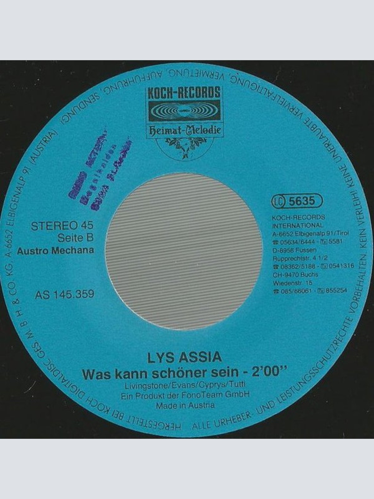 Vinyl / Lys Assia - O Mein Papa