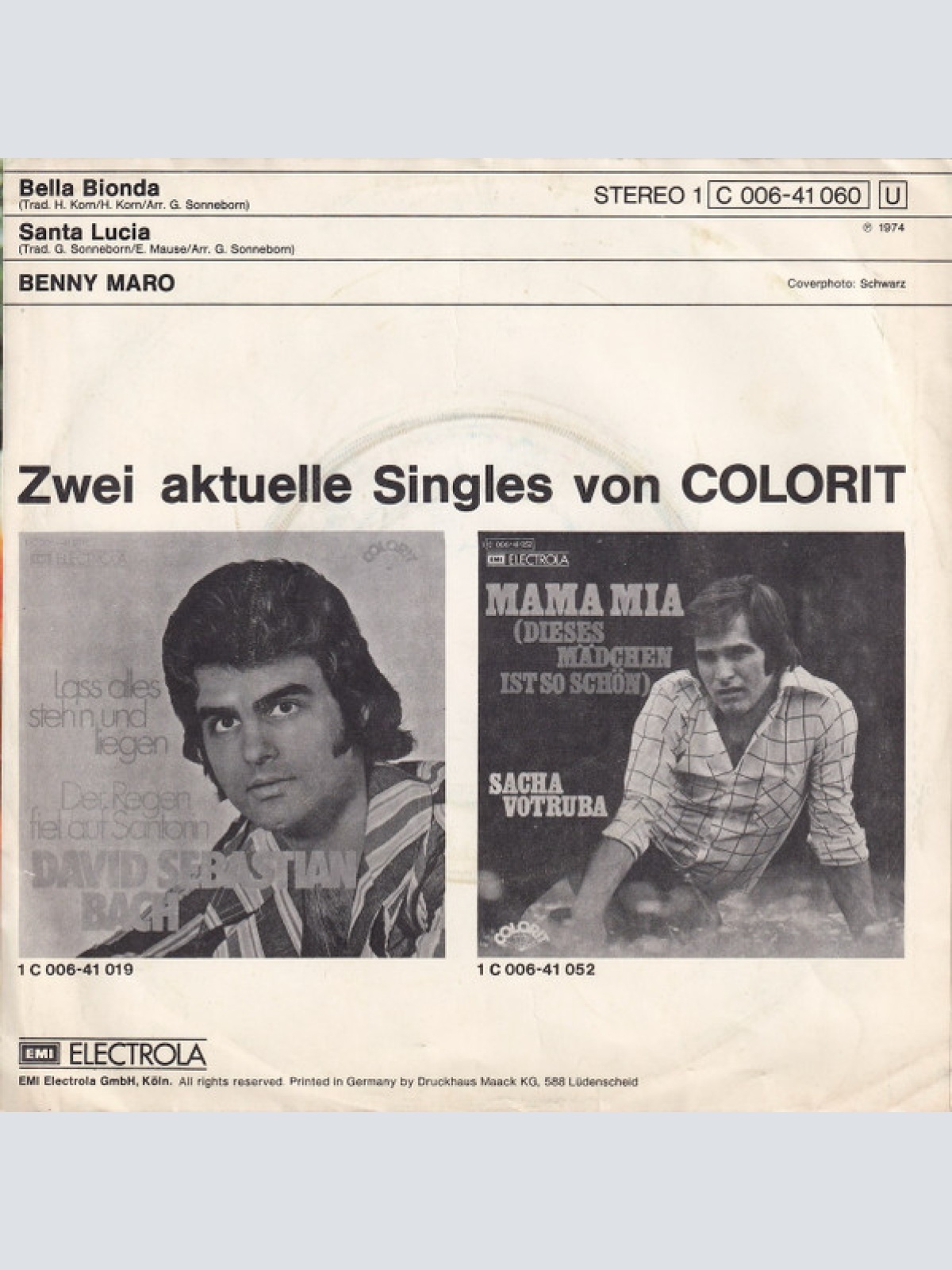 Vinyl / Benny Maro - Bella Bionda