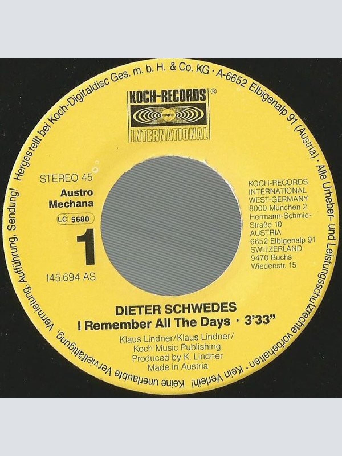 Vinyl / Dieter Schwedes - I Remember All The Days