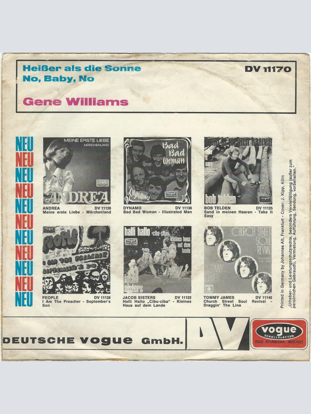 Vinyl / Gene Williams (5) - Heißer Als Die Sonne