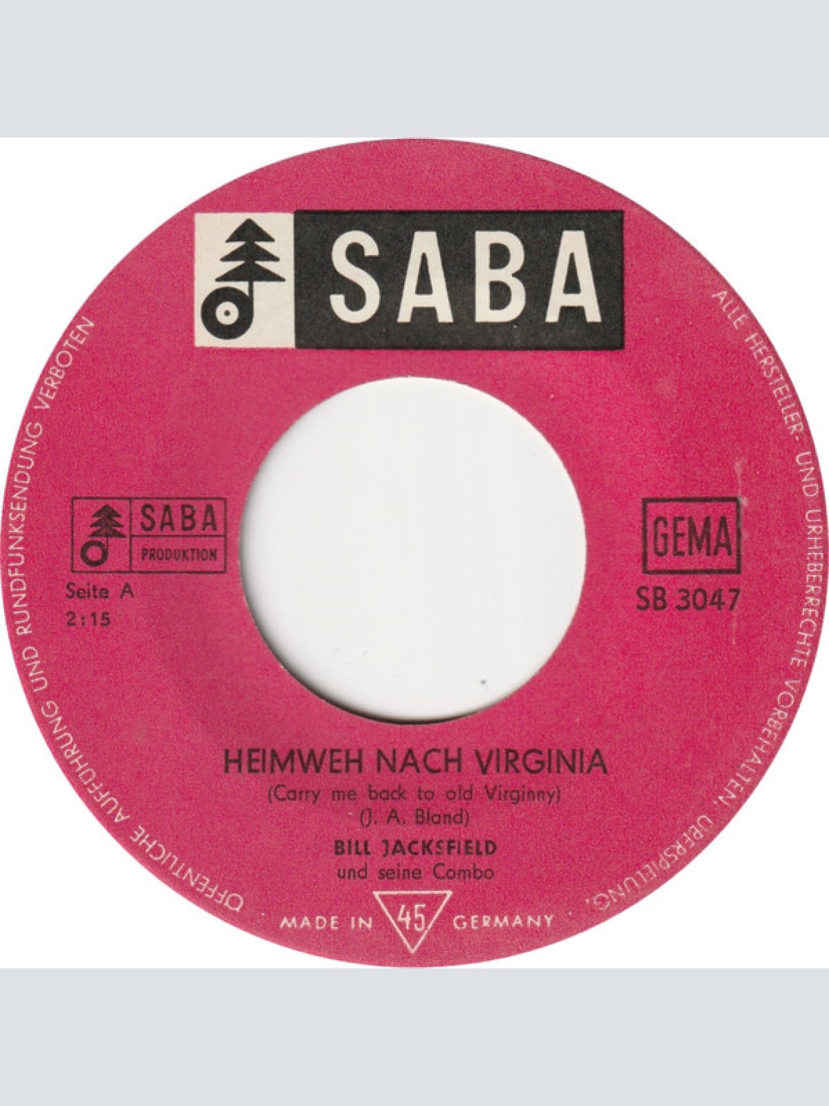 Vinyl / Bill Jacksfield - Heimweh Nach Virginia