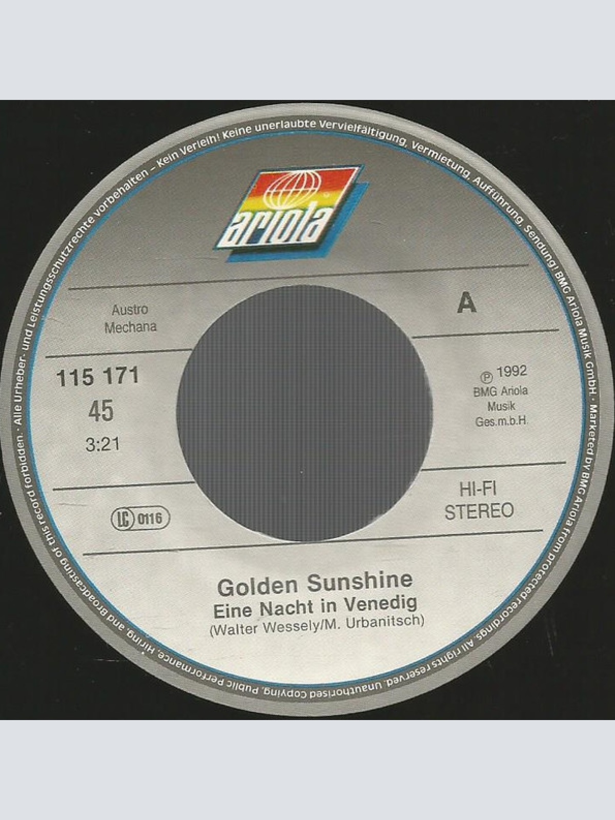 Vinyl / Golden Sunshine - Eine Nacht In Venedig / Bitte Recht Freundlich