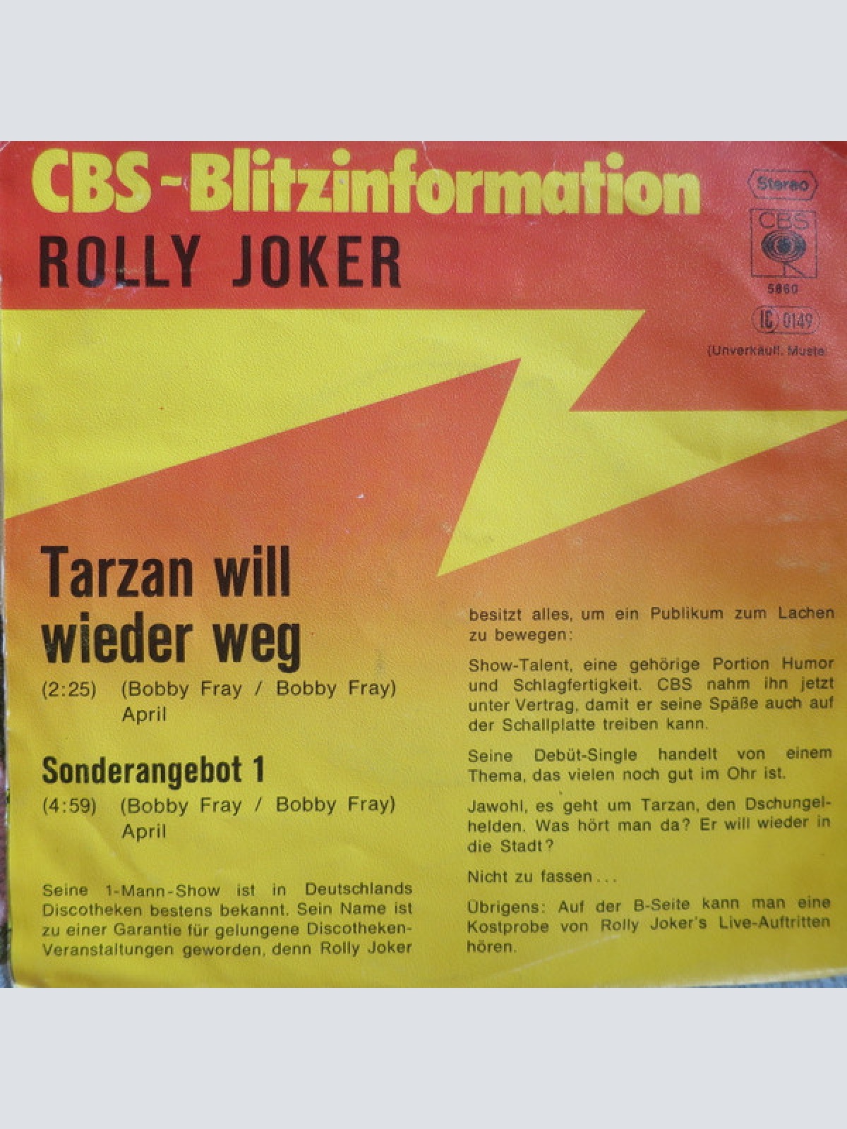 Vinyl / Rolly Joker - Tarzan Will Wieder Weg