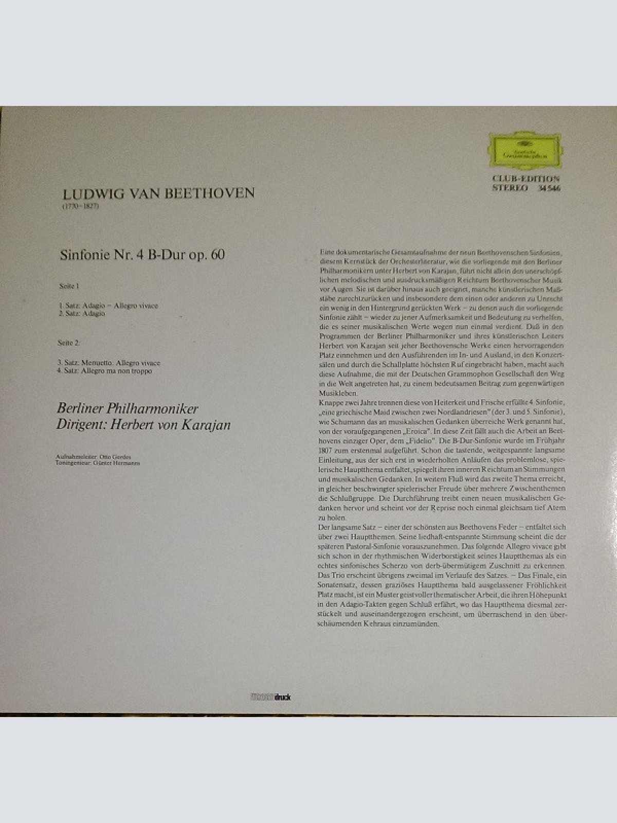 Vinyl / Herbert von Karajan, Beethoven*, Berliner Philharmoniker - Sinfonie Nr. 4