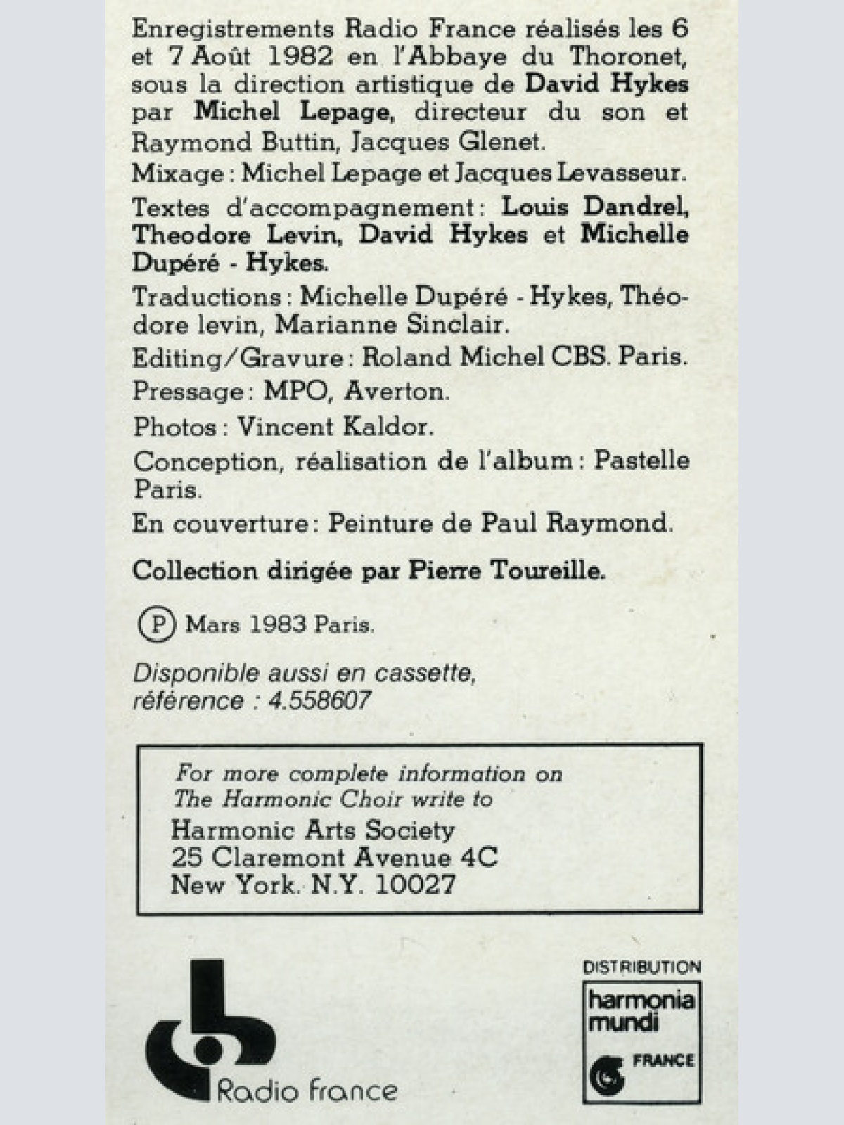 Vinyl / The Harmonic Choir / David Hykes - Hearing Solar Winds = À L'Ecoute Des Vents Solaires