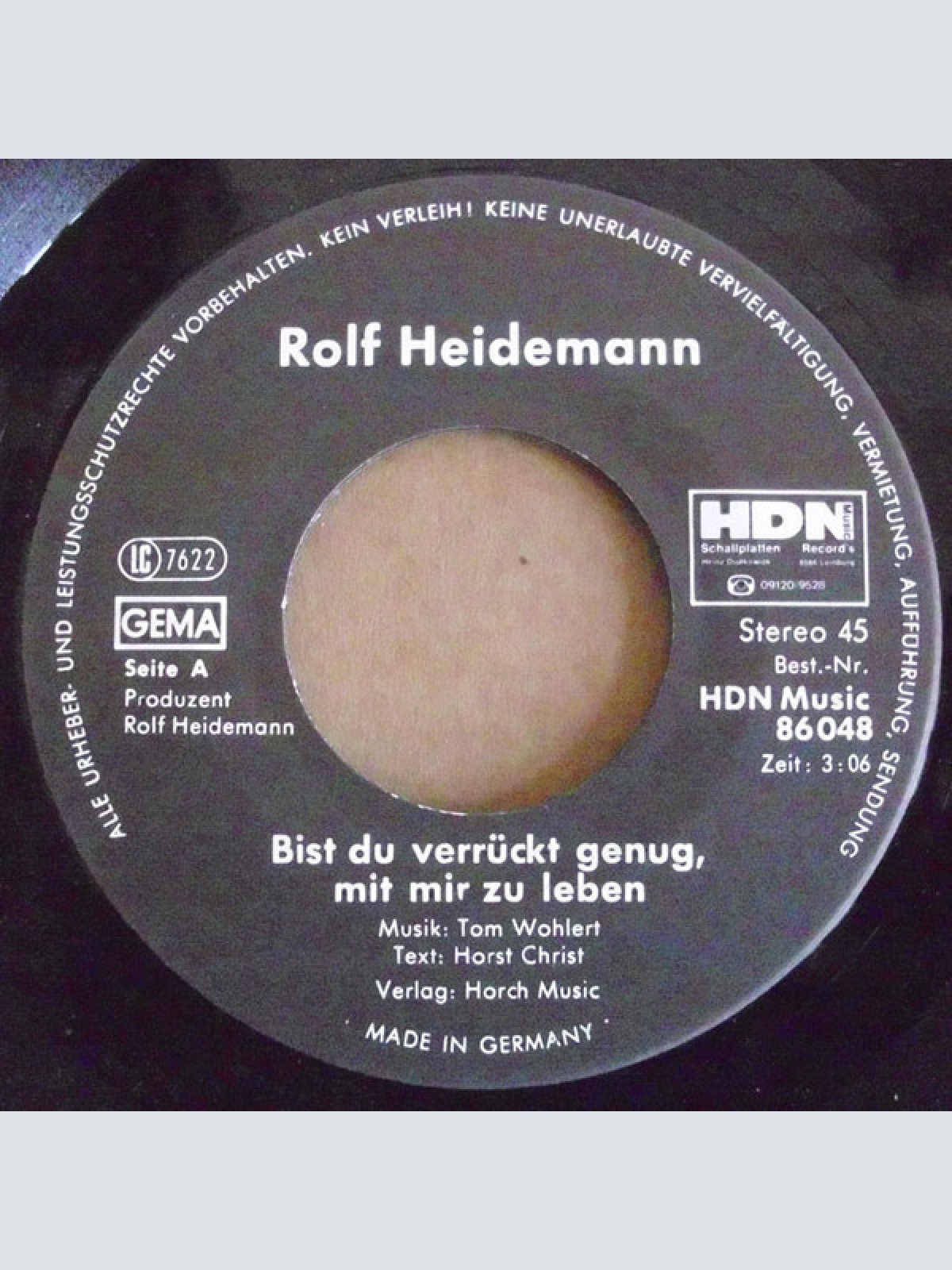 Vinyl / Rolf Heidemann - Bist Du Verrückt Genug, Mit Mir Zu Leben