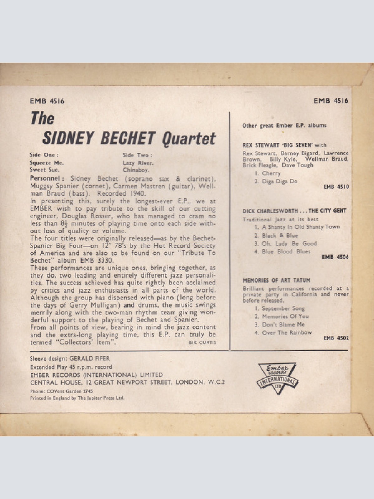 Vinyl / Sidney Bechet Quartet with Muggsy Spanier, Wellman Braud, Carmen Mastren - Squeeze Me