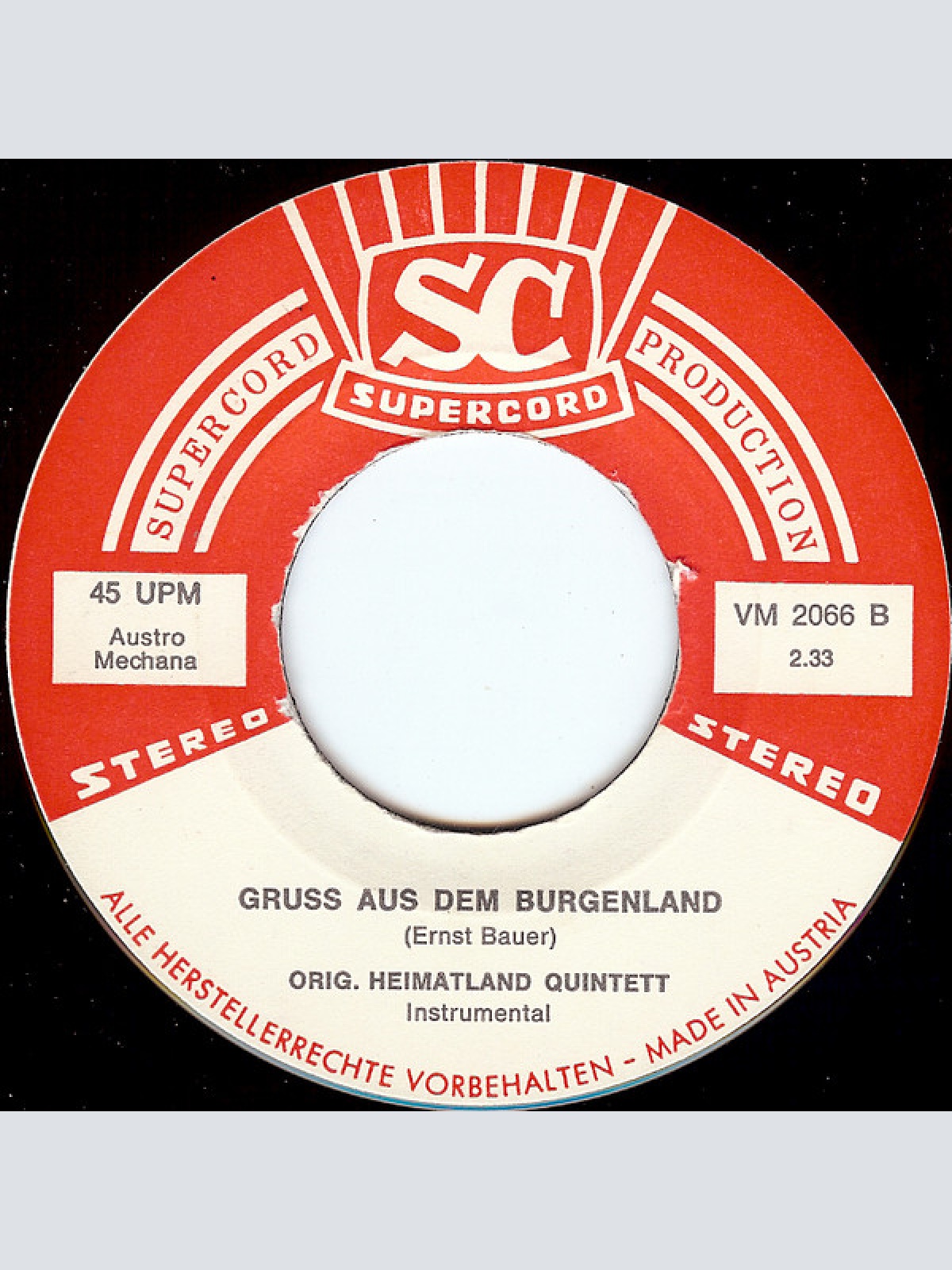 Vinyl / Orig. Heimatland-Quintett* Mit Dem Sänger Richard Lippitz - Die Schöne Burgenländerin / Gruß Aus Dem Burgenland