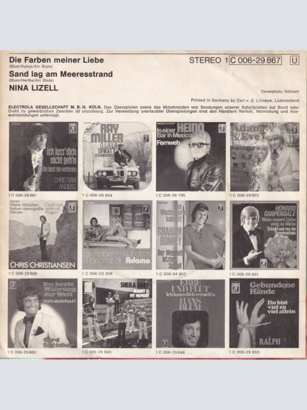 Vinyl / Nina Lizell - Die Farben Meiner Liebe