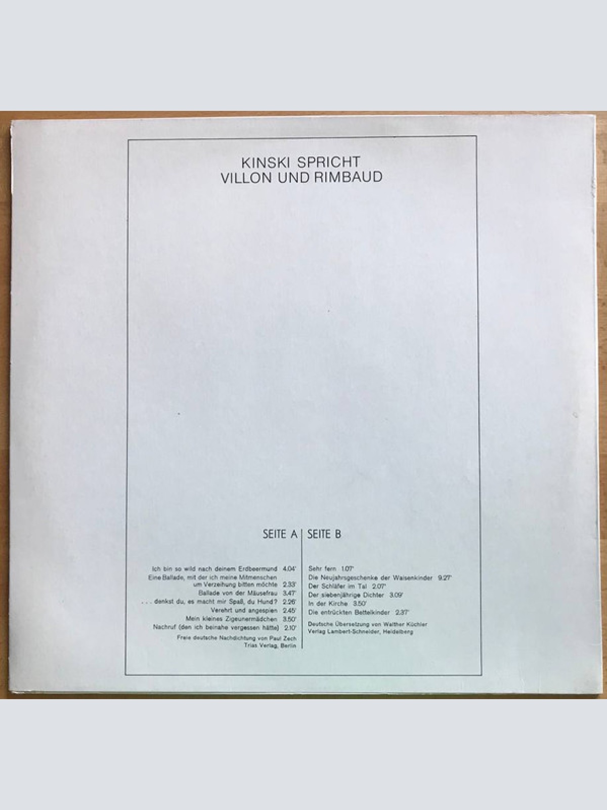 Vinyl / Klaus Kinski - Kinski Spricht Villon Und Rimbaud 1