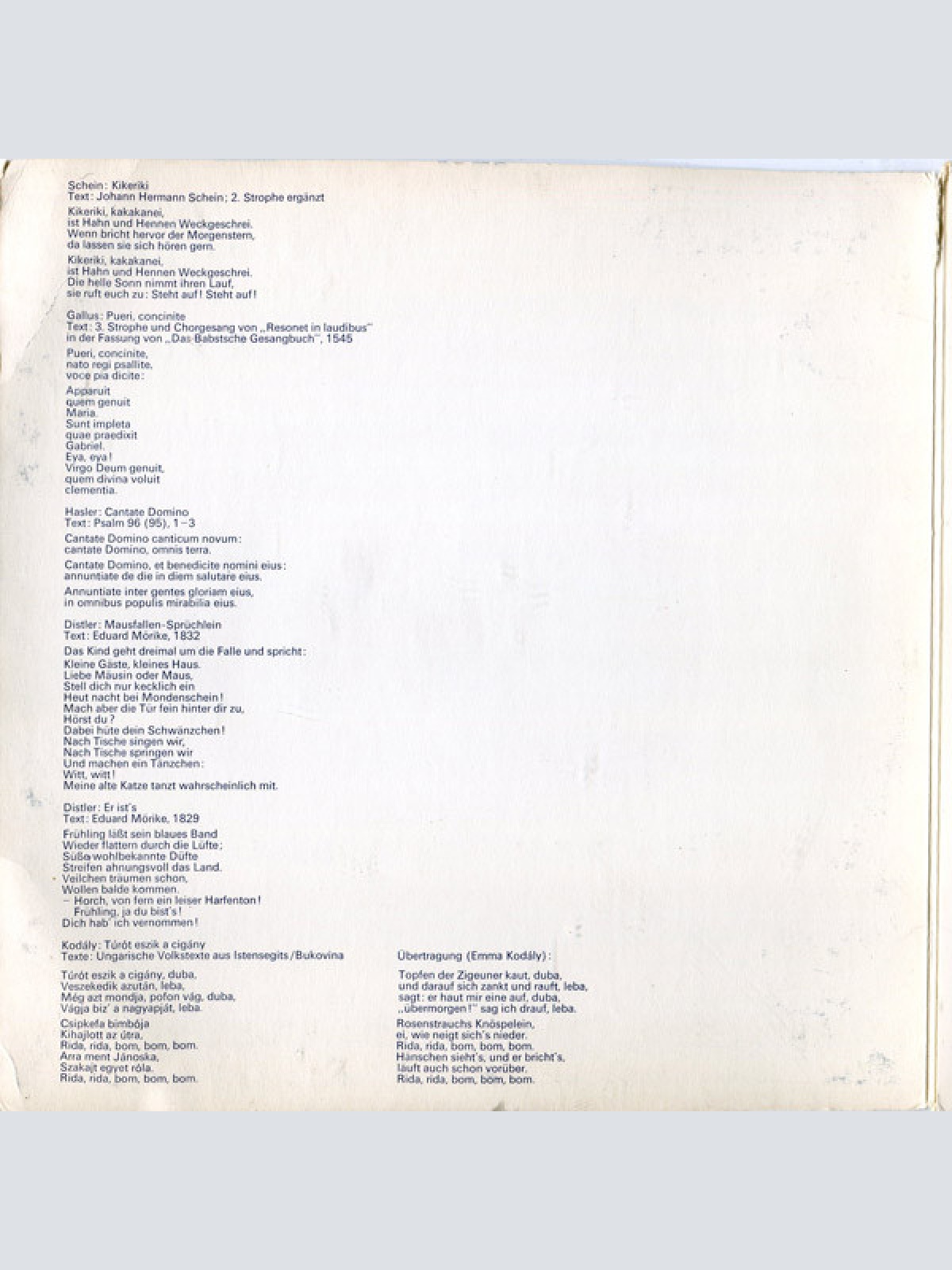 Vinyl / Chor Der Neunten Klassen Des Musisch-Pädagogischen Bundesrealgymnasiums Für Mädchen In Graz , Dirigent: Roland Geister - Chormusik