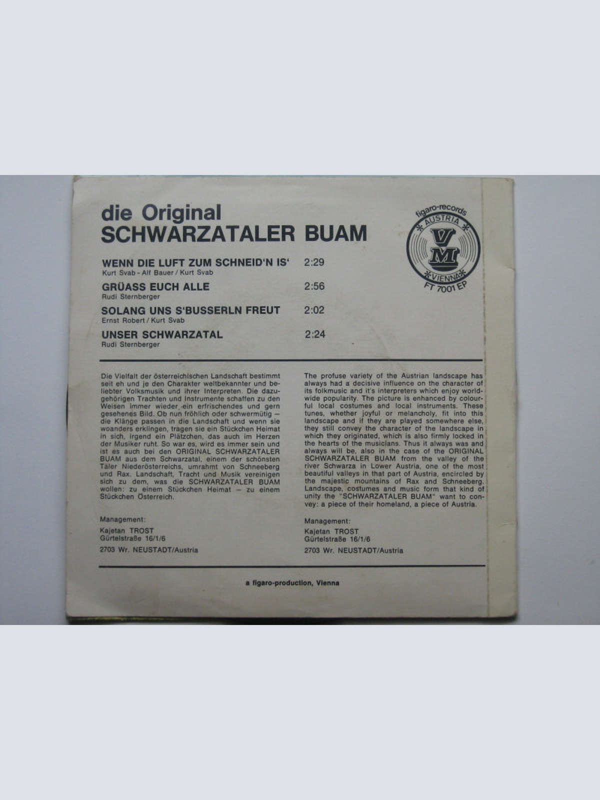 Vinyl / Die Original Schwarzataler Buam - Wenn die Luft zum schneid´n is´