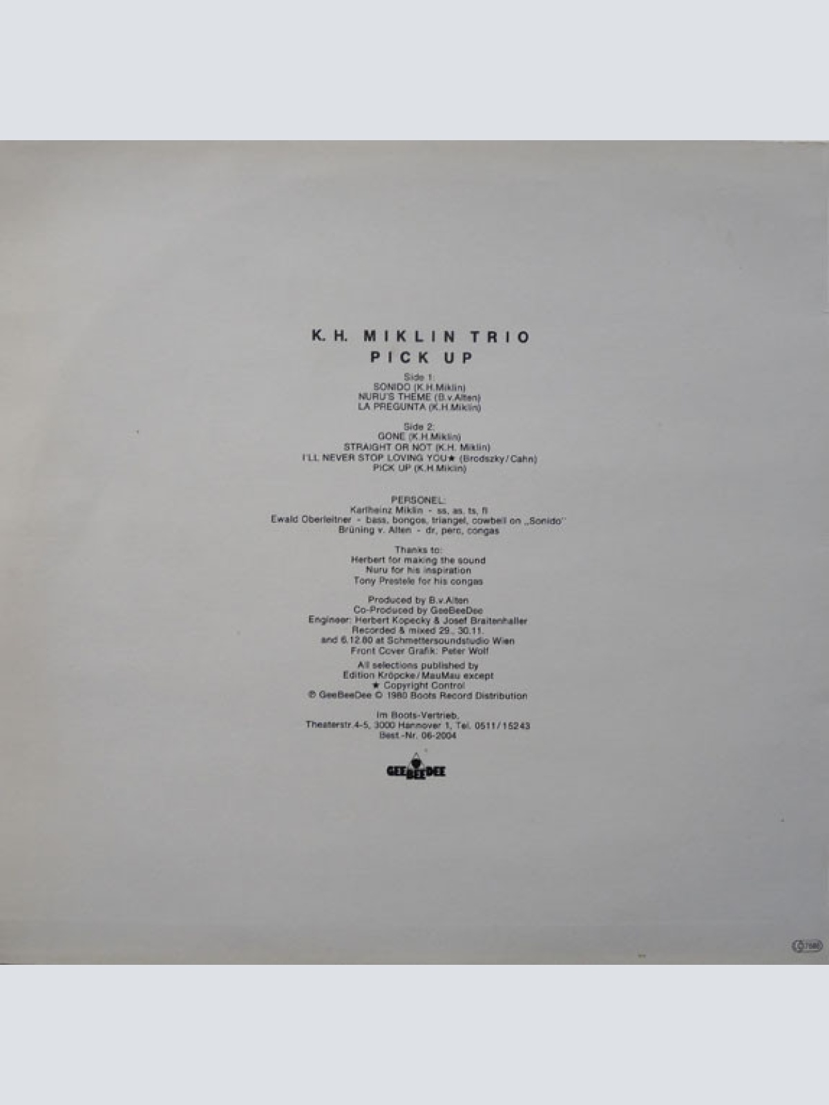 Vinyl / K. H. Miklin Trio* - Pick Up