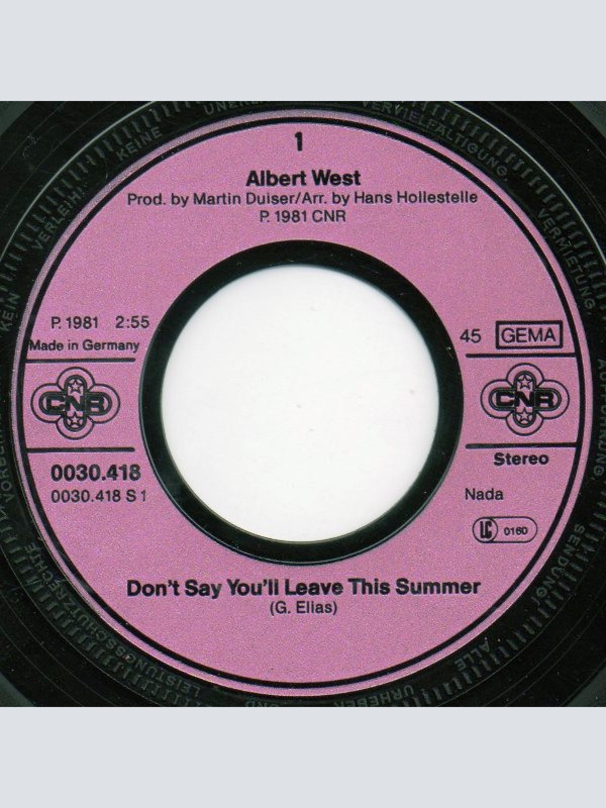 Vinyl / Albert West - Don't Say You'll Leave This Summer