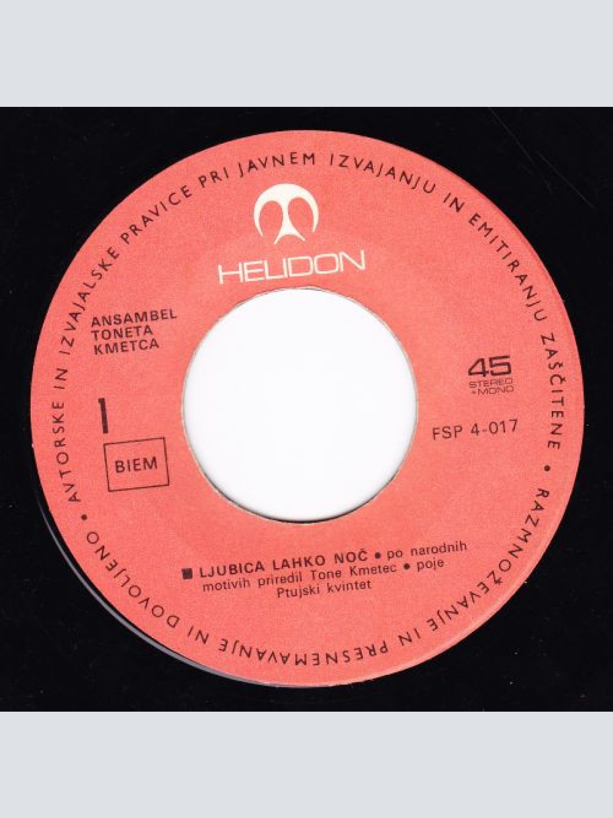 Vinyl / Ansambel Toneta Kmetca - Ljubica Lahko Noč