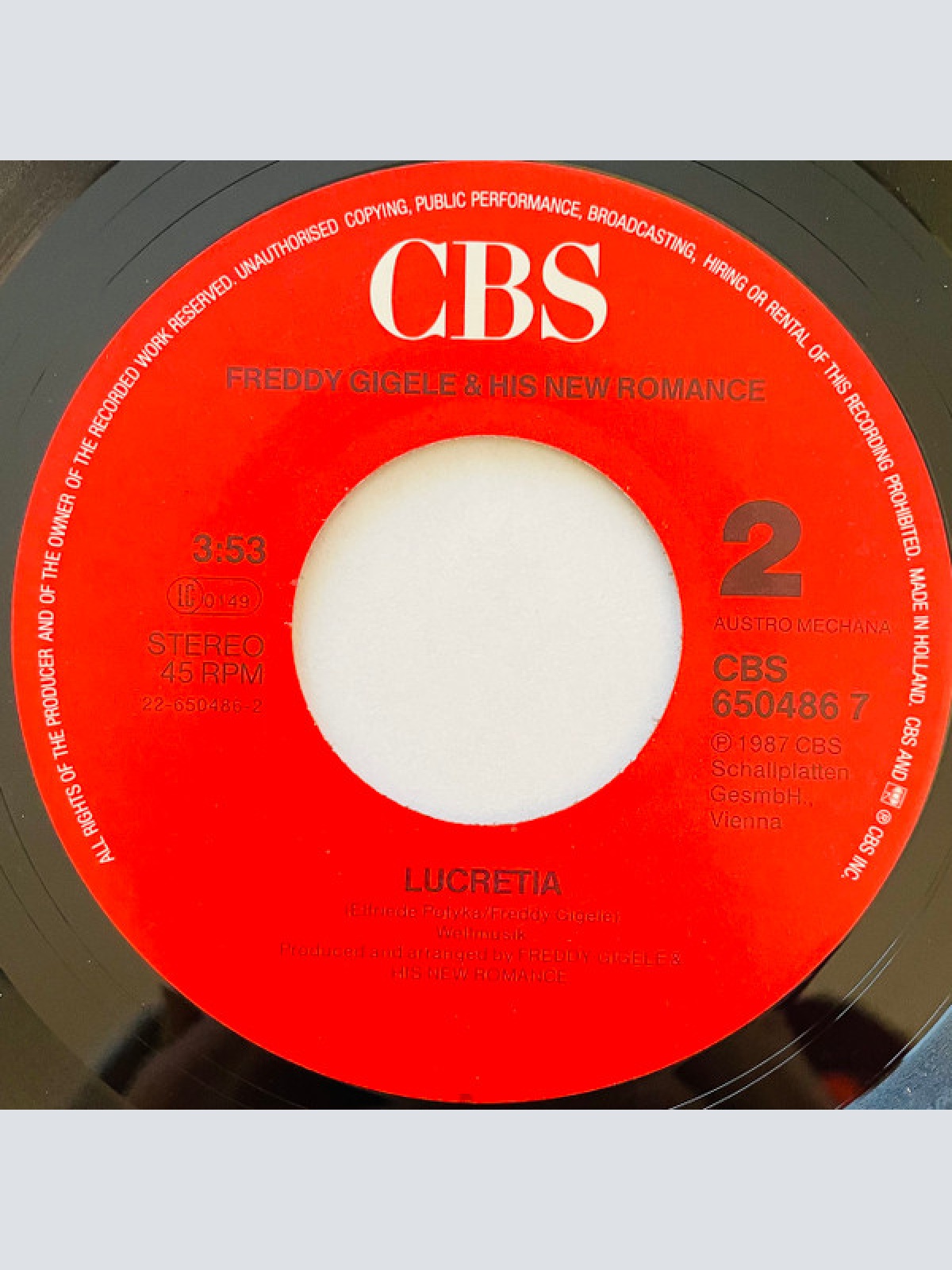 Vinyl / Freddy Gigele & His New Romance - Hold On To My Love / Lucretia