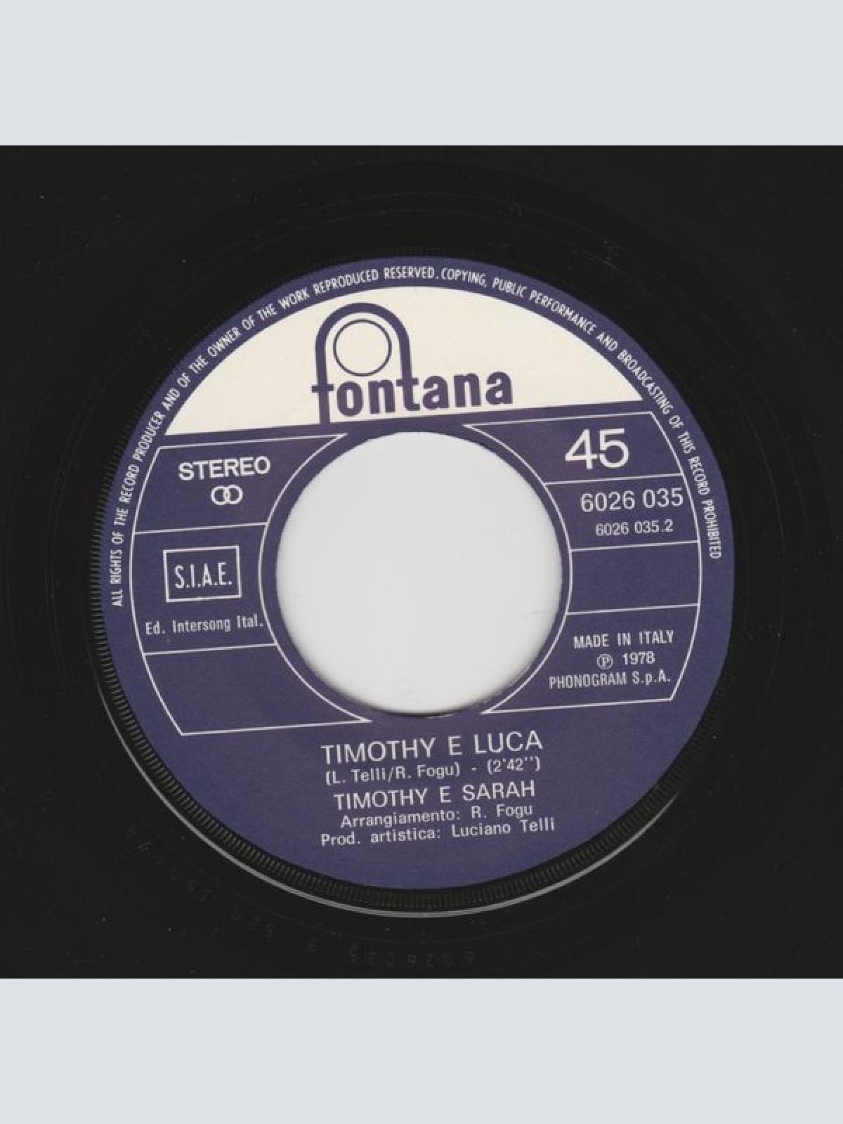 Vinyl / Timothy (17) & Sarah (73) - Tre In Amore / Timothy E Luca