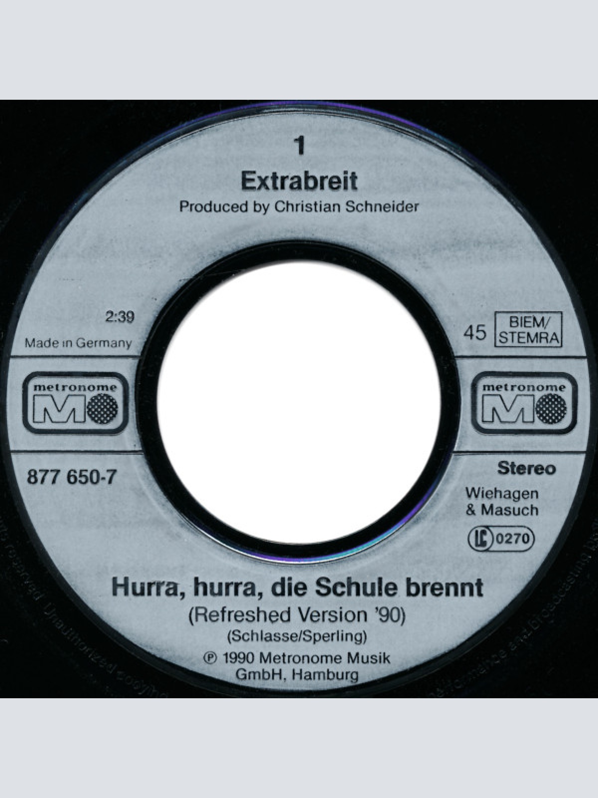 Vinyl / Extrabreit - Hurra, Hurra, Die Schule Brennt Remix 90