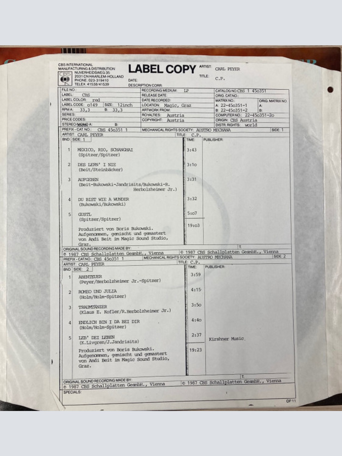 Vinyl / Carl Peyer - C.P.