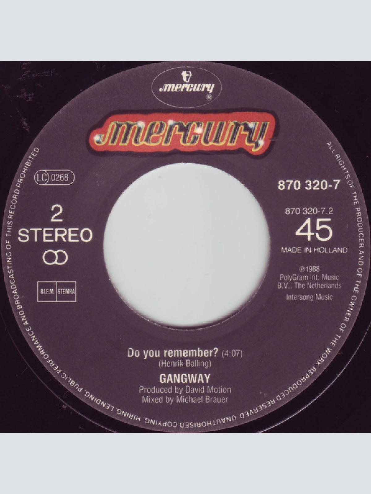 Vinyl / Gangway - My Girl And Me