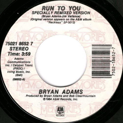 Vinyl / Bryan Adams - Run To You / Somebody