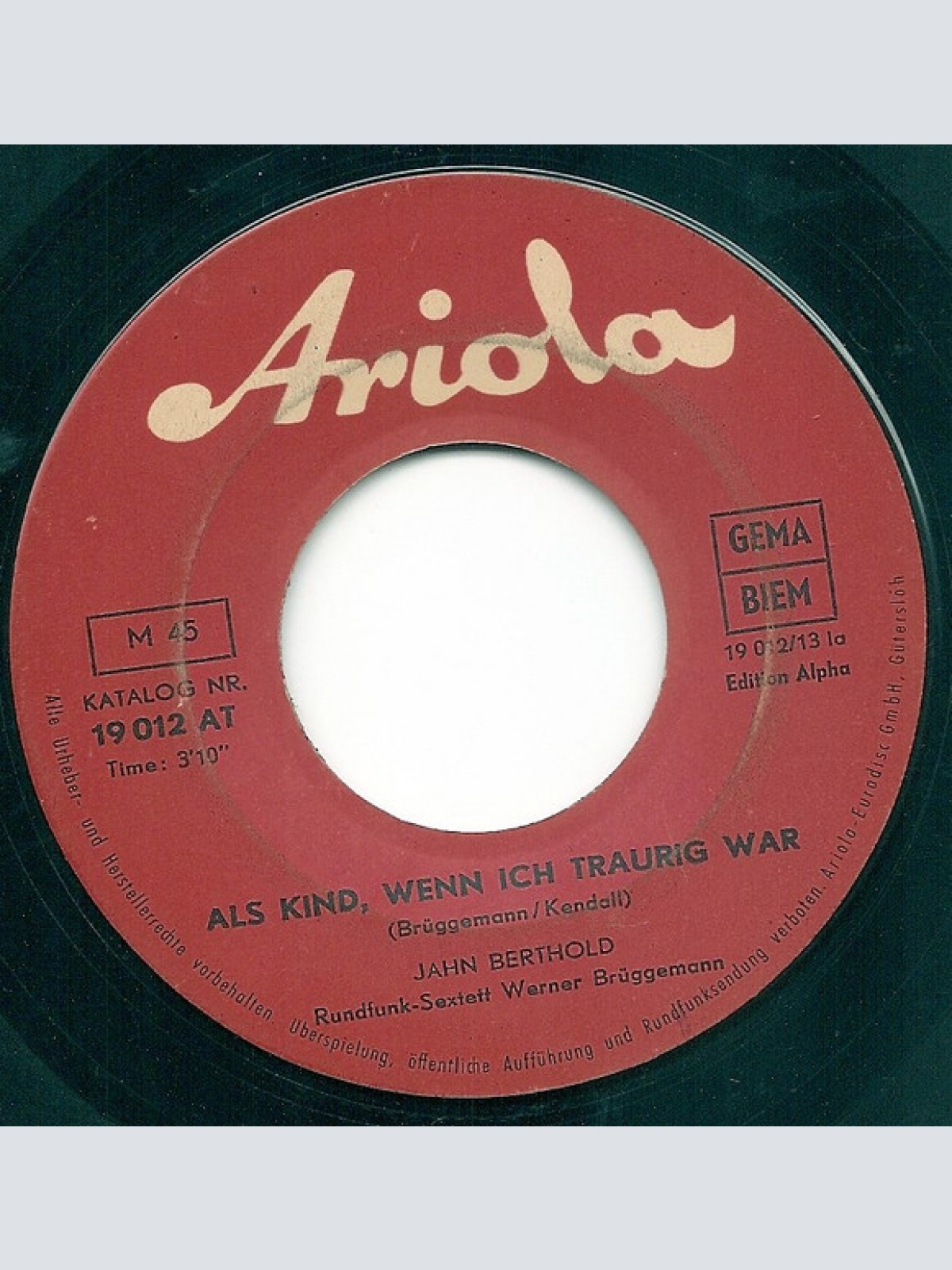 Vinyl / Jan Berthold - Als Kind, Wenn Ich Traurig War