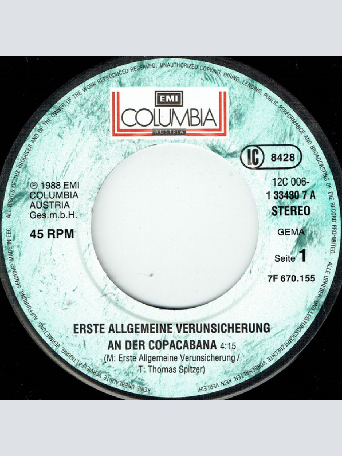 Vinyl / Erste Allgemeine Verunsicherung* - An Der Copacabana