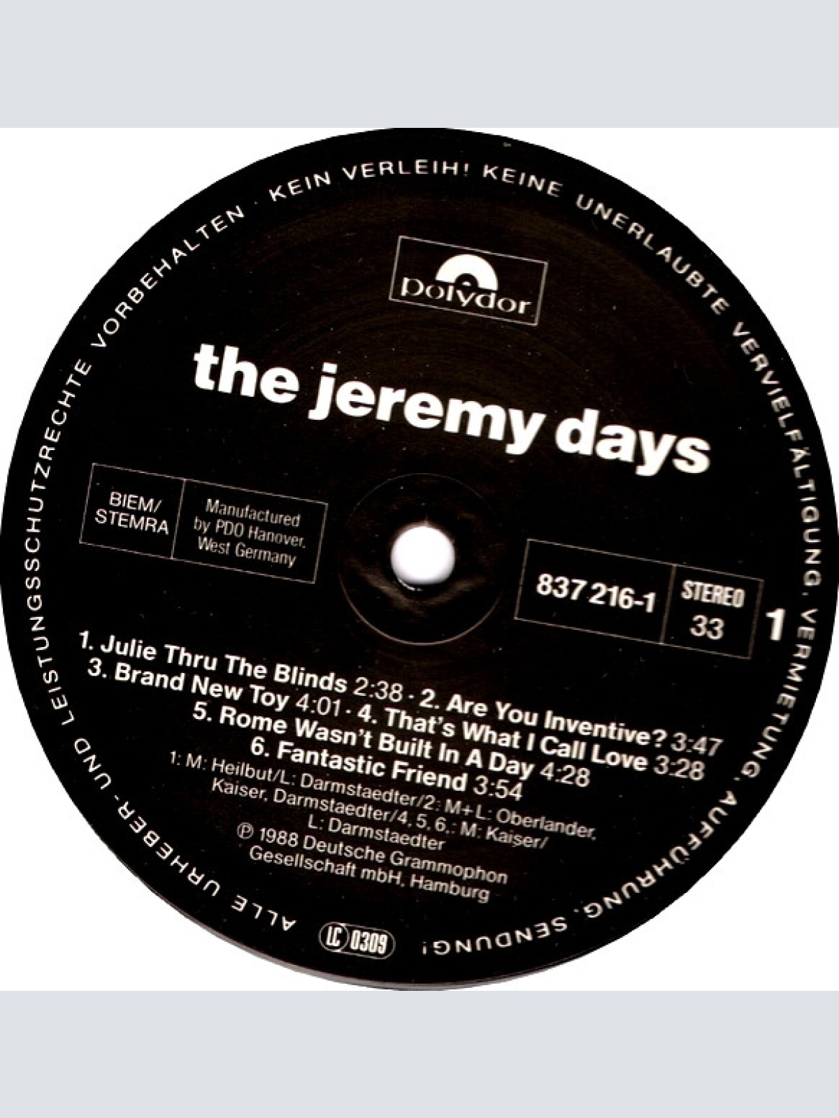 Vinyl / The Jeremy Days - The Jeremy Days