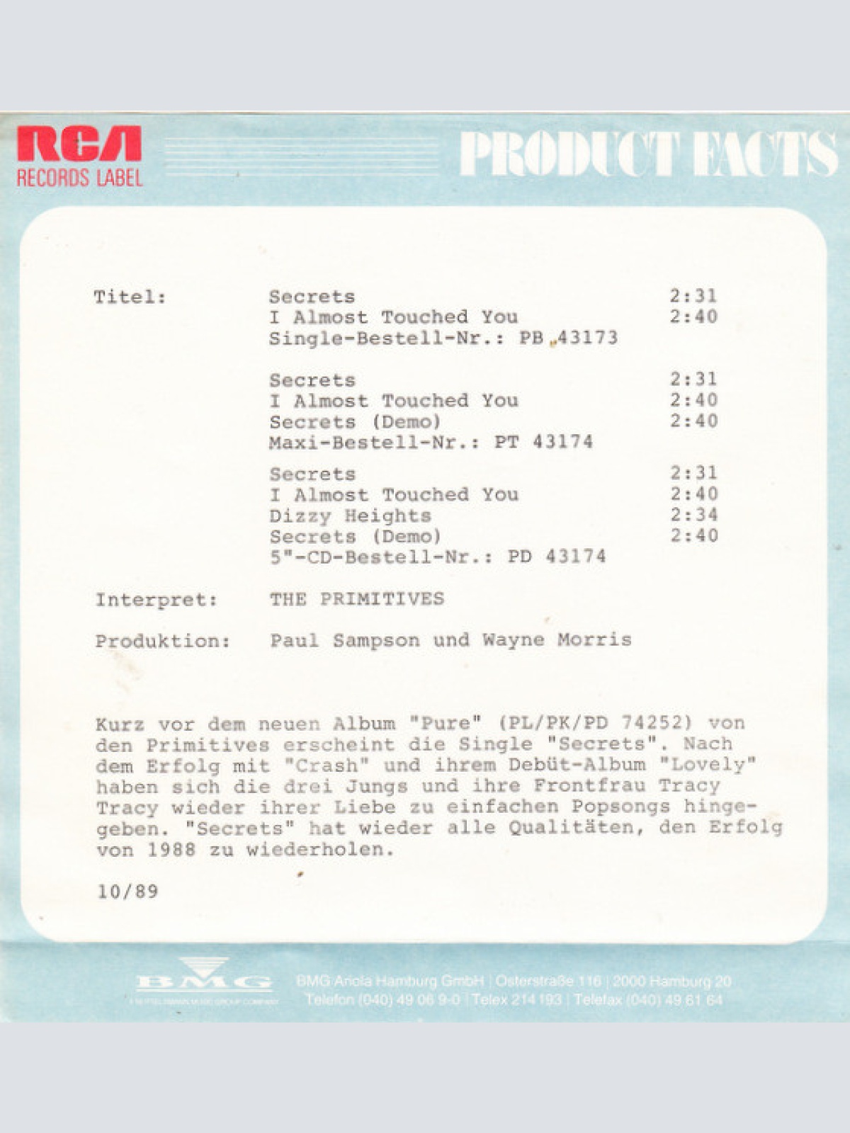 Vinyl / The Primitives - Secrets