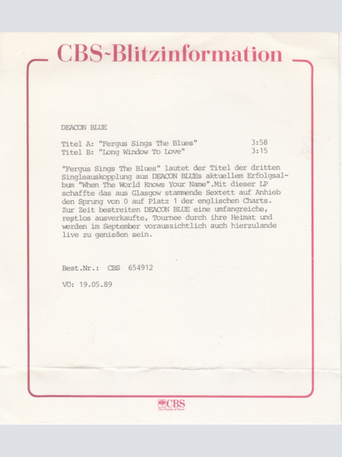 Vinyl / Deacon Blue - Fergus Sings The Blues