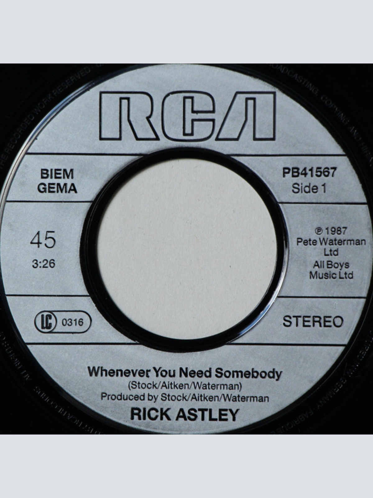 Vinyl / Rick Astley - Whenever You Need Somebody
