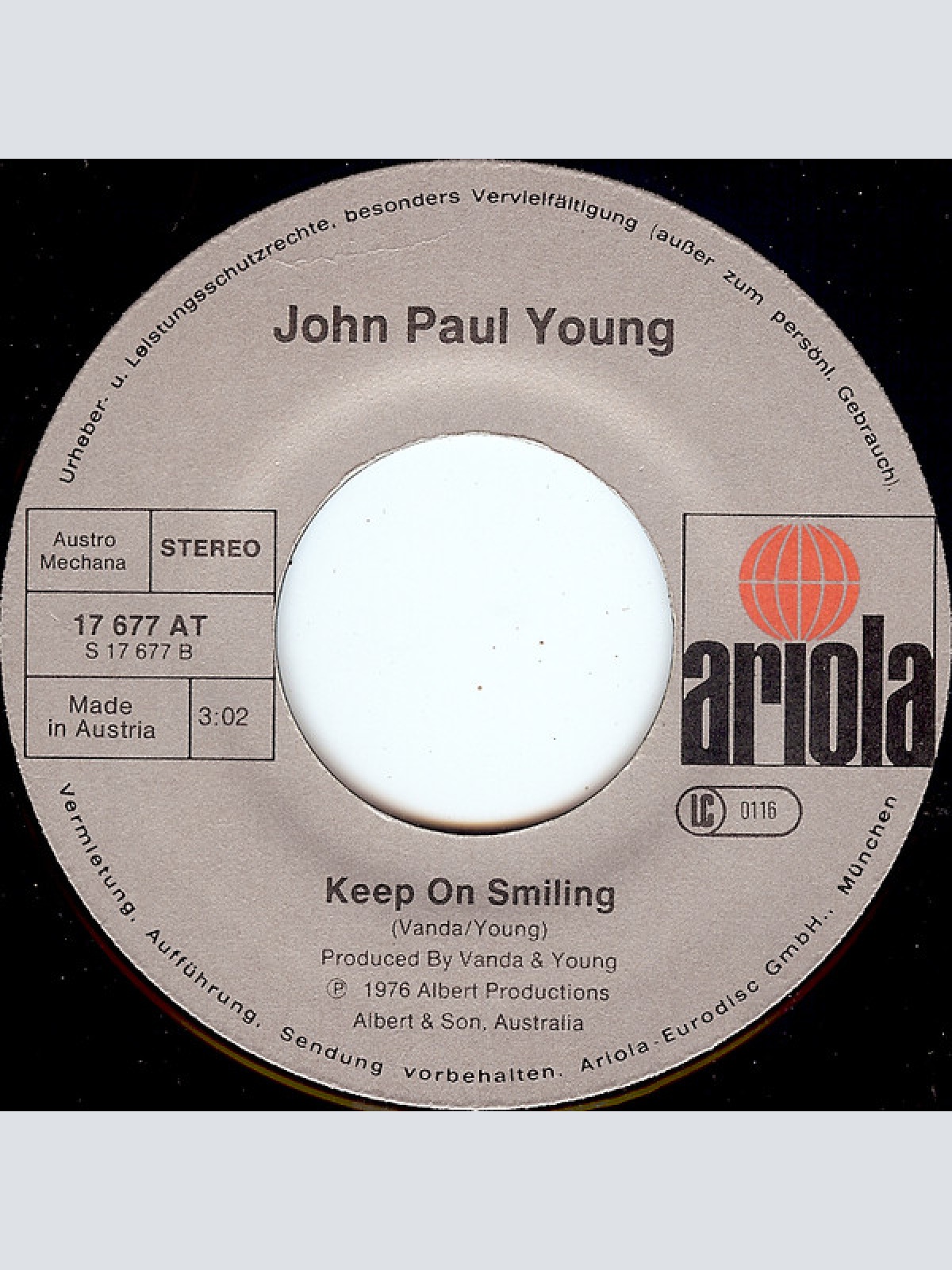 Vinyl / John Paul Young - Standing In The Rain / Keep On Smiling