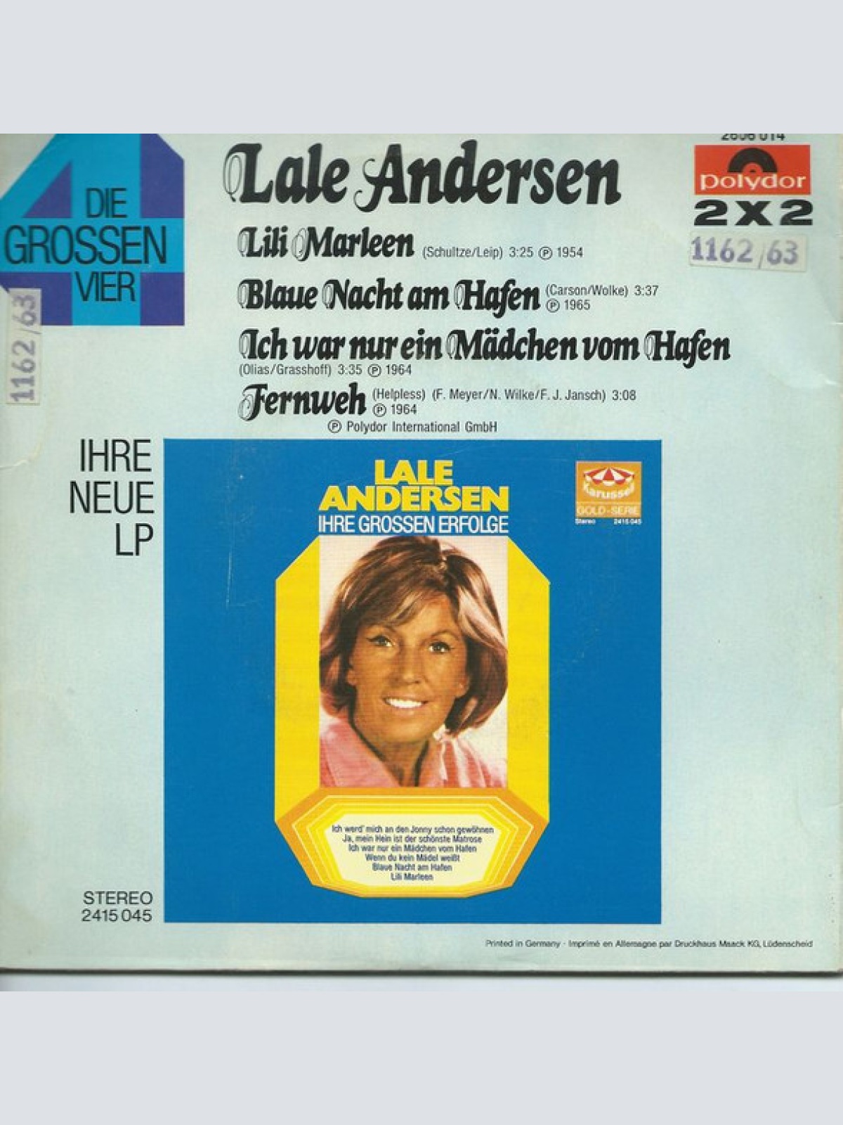 Vinyl / Lale Andersen - Die Grossen Vier Von Lale Andersen