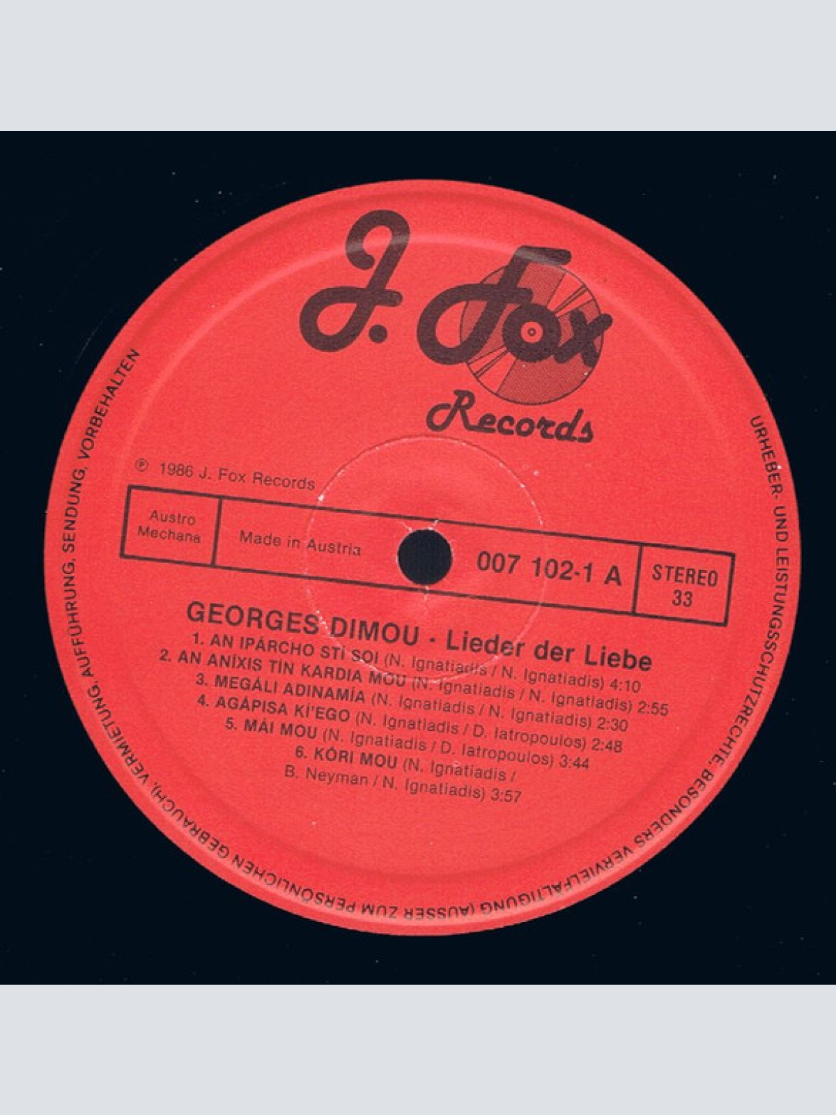 Vinyl / Georges Dimou - Lieder Der Liebe