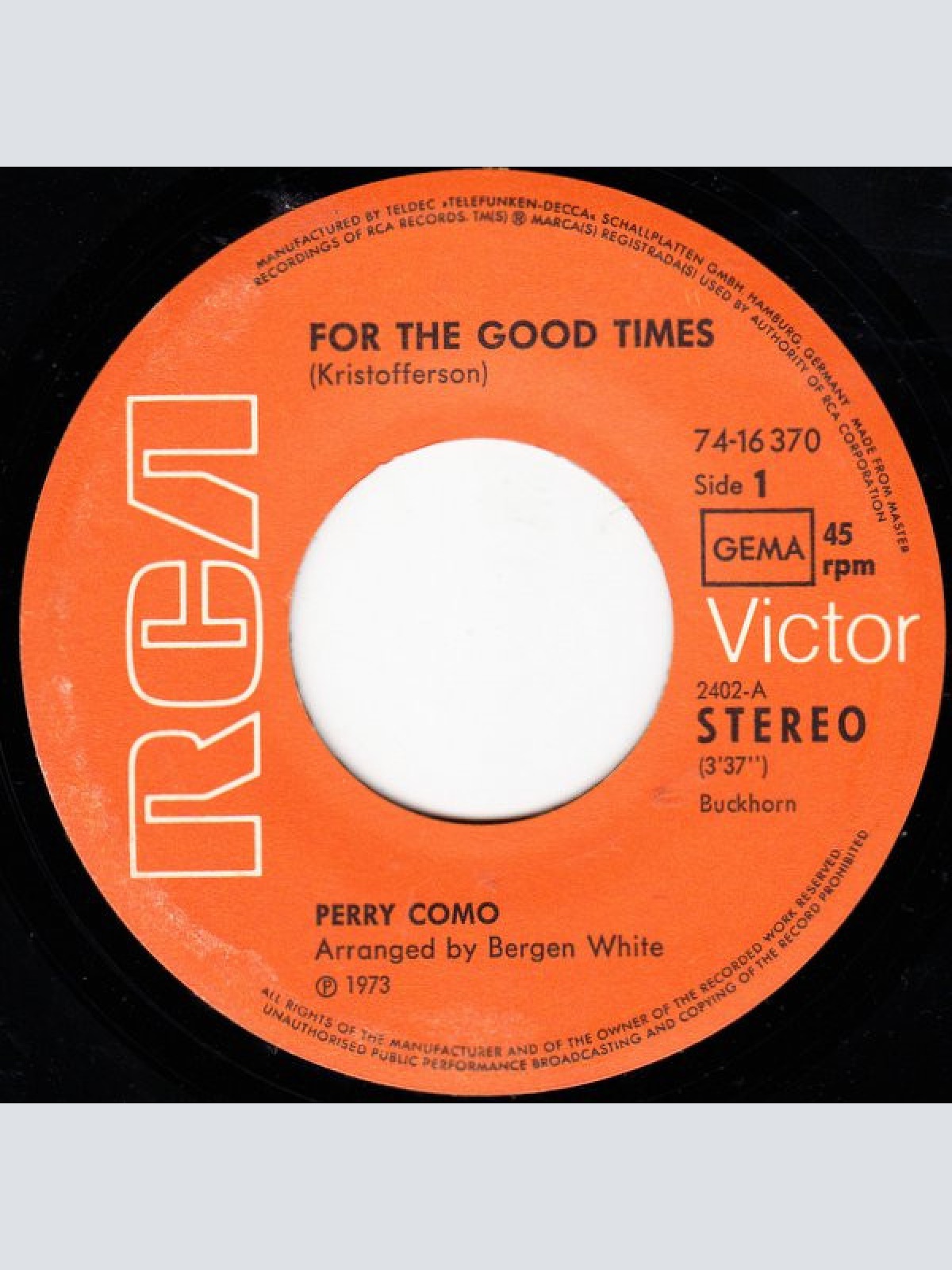 Vinyl / Perry Como - For The Good Times