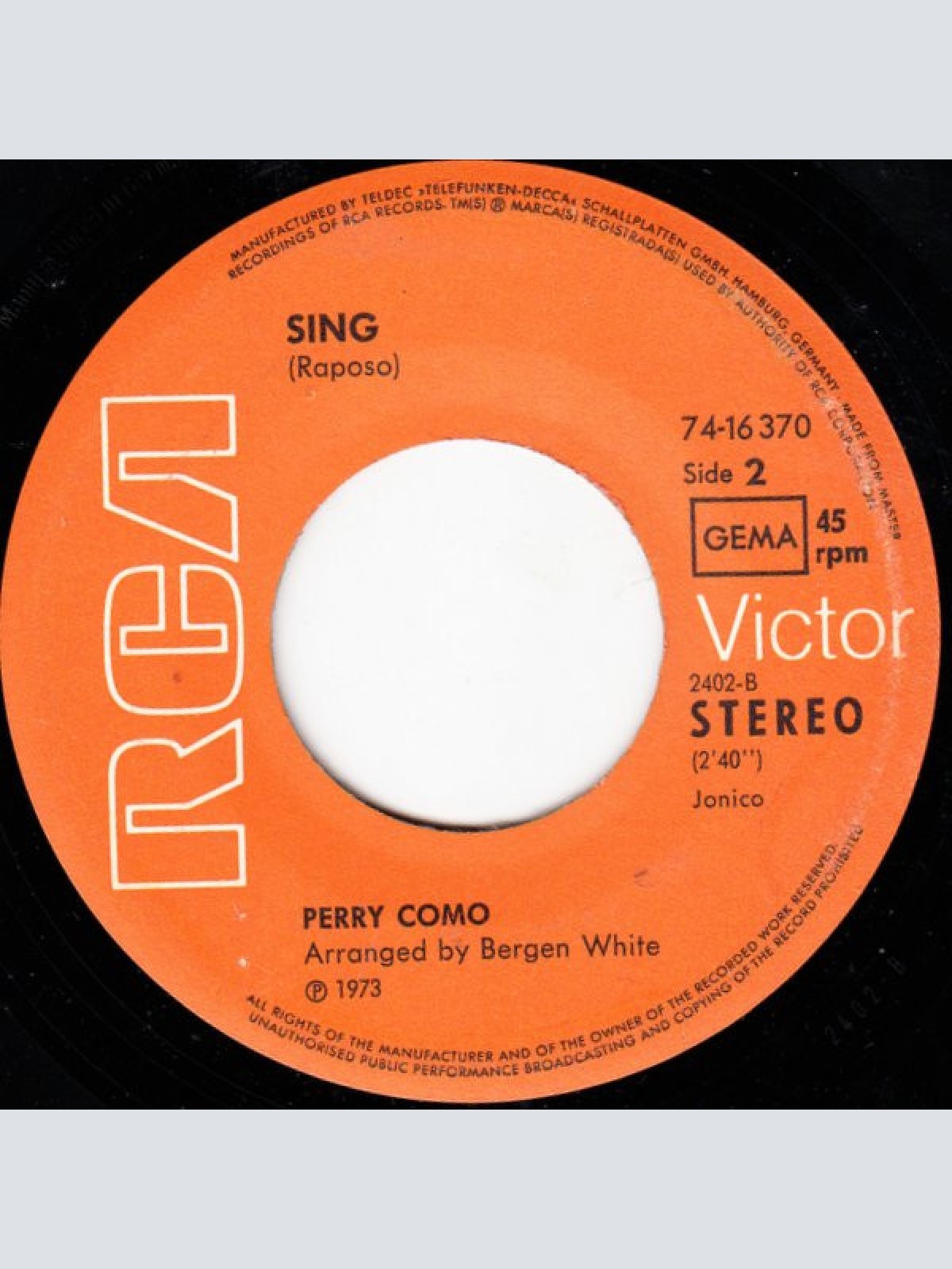 Vinyl / Perry Como - For The Good Times